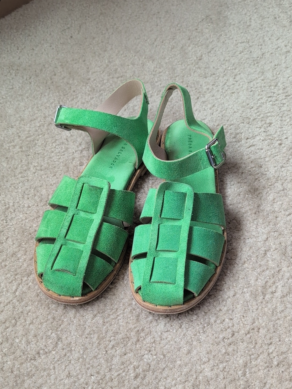 Freda Salvador Sera Fisherman Sandals in Kelly Green Suede